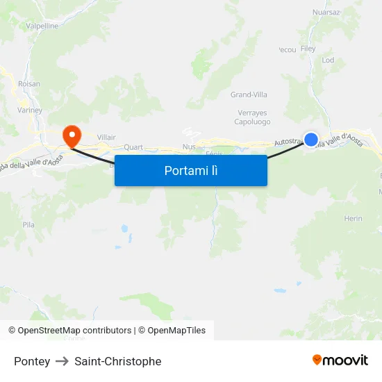 Pontey to Saint-Christophe map