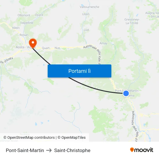 Pont-Saint-Martin to Saint-Christophe map
