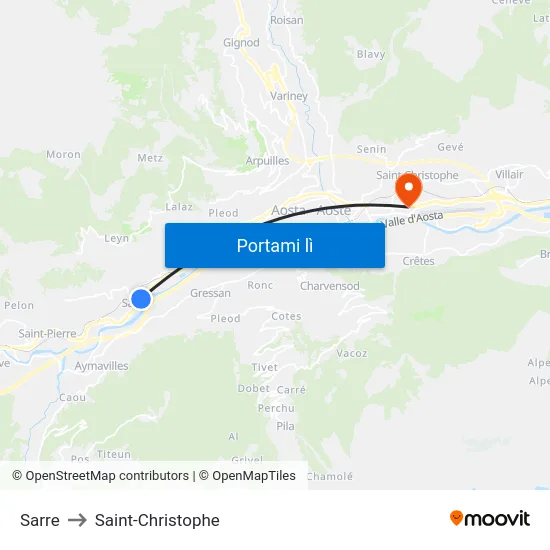 Sarre to Saint-Christophe map