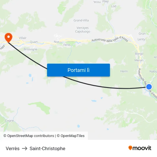 Verrès to Saint-Christophe map