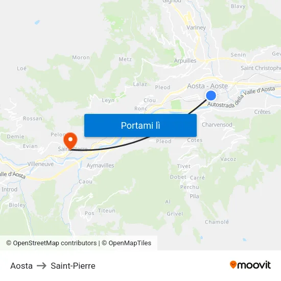 Aosta to Saint-Pierre map