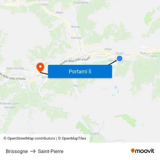 Brissogne to Saint-Pierre map