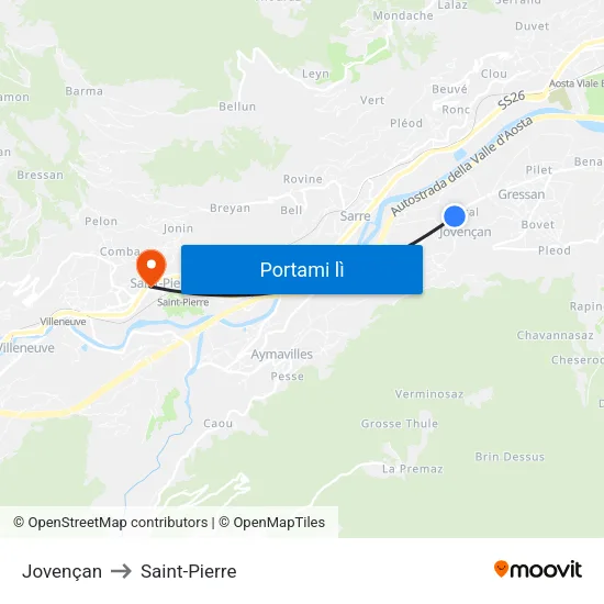 Jovençan to Saint-Pierre map