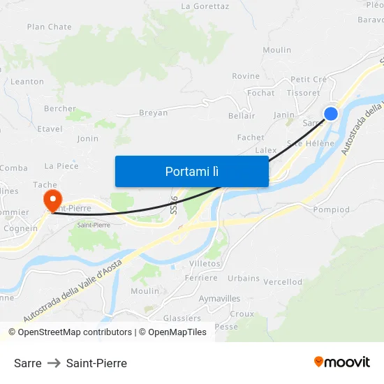 Sarre to Saint-Pierre map