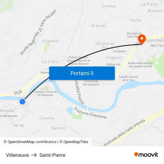 Villeneuve to Saint-Pierre map