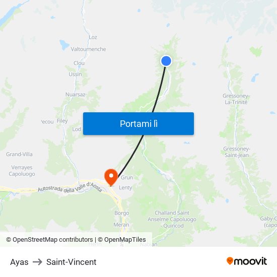 Ayas to Saint-Vincent map