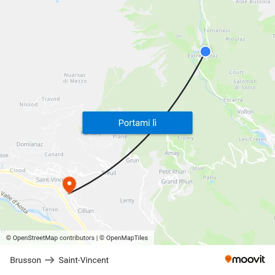 Brusson to Saint-Vincent map