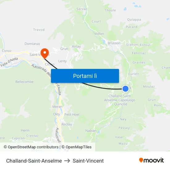 Challand-Saint-Anselme to Saint-Vincent map
