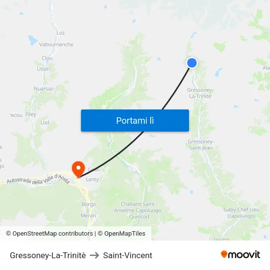 Gressoney-La-Trinitè to Saint-Vincent map