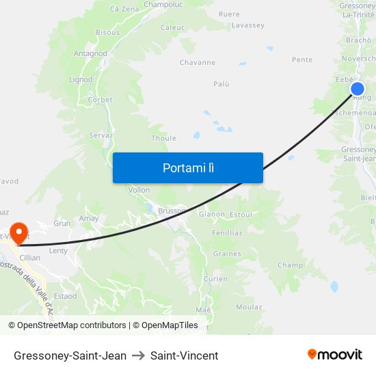 Gressoney-Saint-Jean to Saint-Vincent map