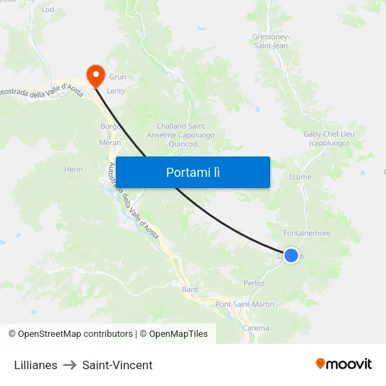 Lillianes to Saint-Vincent map
