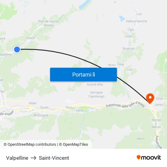 Valpelline to Saint-Vincent map