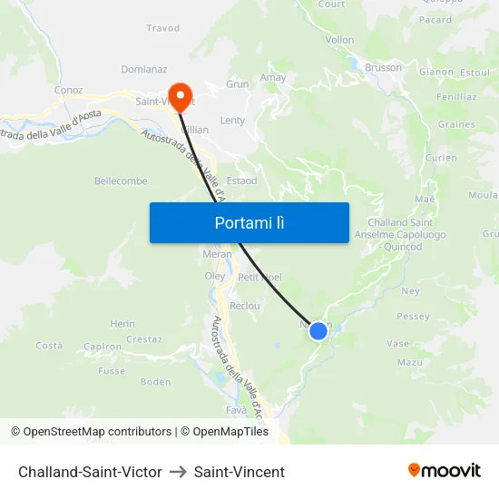 Challand-Saint-Victor to Saint-Vincent map