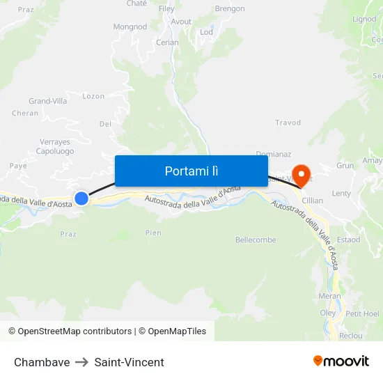Chambave to Saint-Vincent map