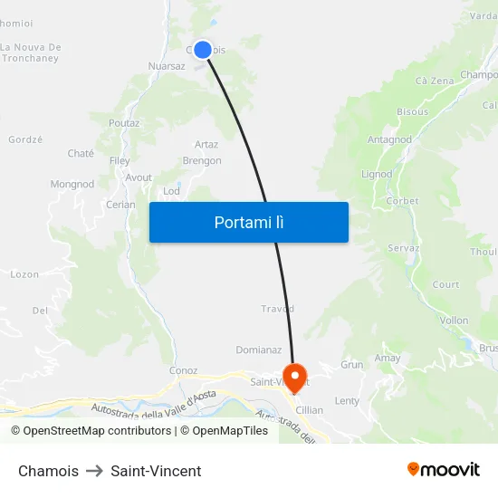 Chamois to Saint-Vincent map
