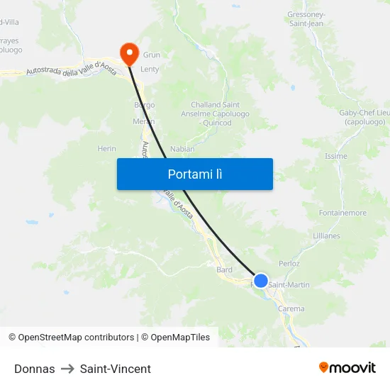 Donnas to Saint-Vincent map