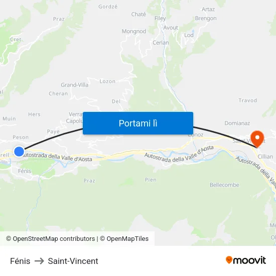 Fénis to Saint-Vincent map