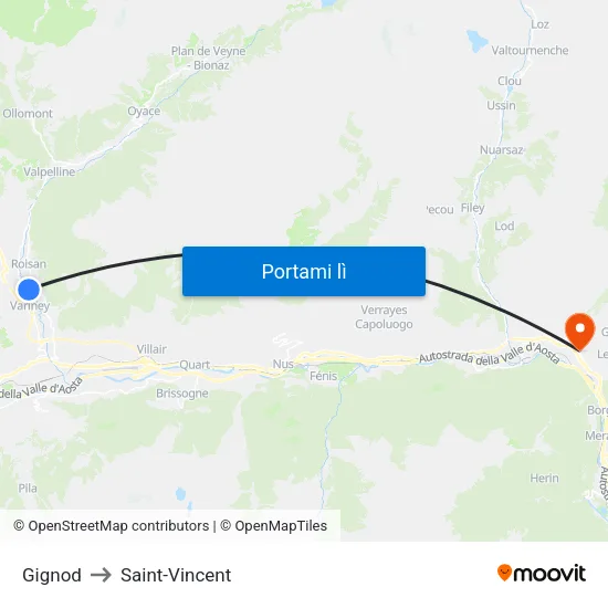 Gignod to Saint-Vincent map