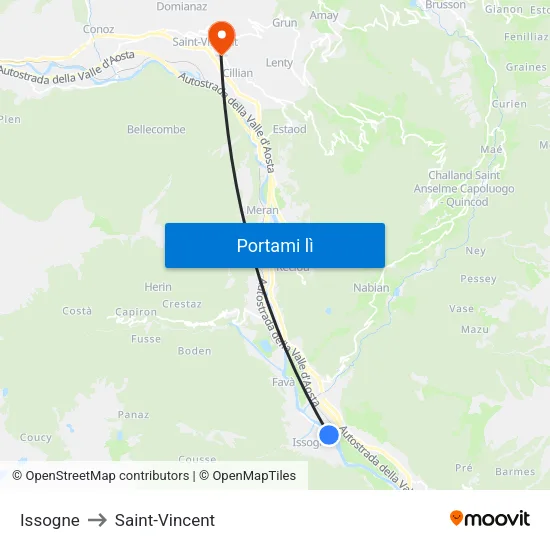 Issogne to Saint-Vincent map