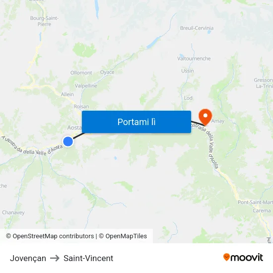 Jovençan to Saint-Vincent map