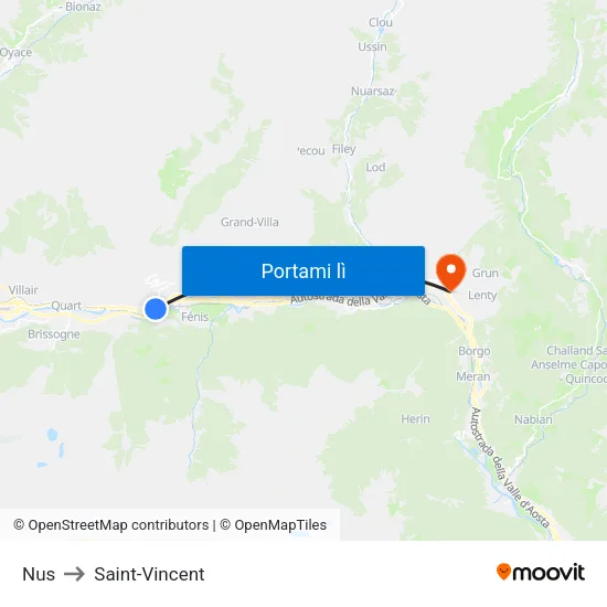 Nus to Saint-Vincent map