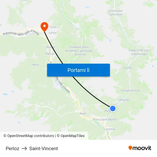 Perloz to Saint-Vincent map