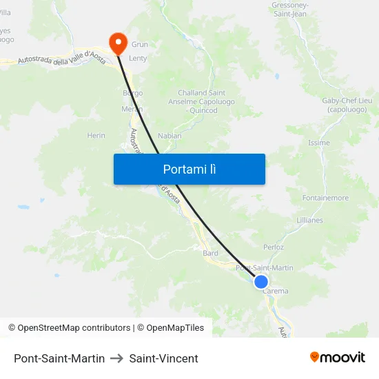 Pont-Saint-Martin to Saint-Vincent map