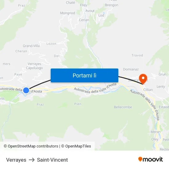 Verrayes to Saint-Vincent map