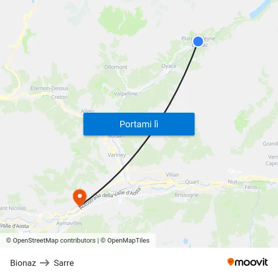 Bionaz to Sarre map