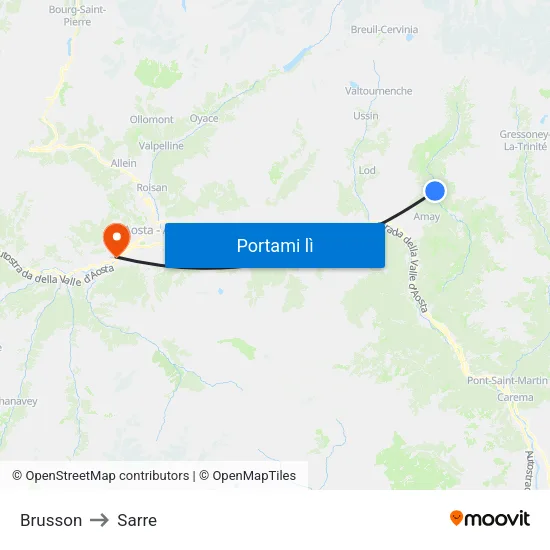 Brusson to Sarre map