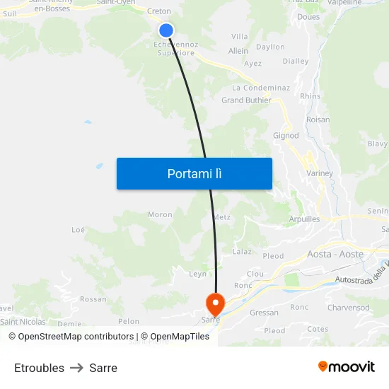 Etroubles to Sarre map