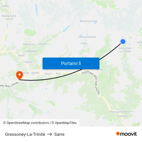 Gressoney-La-Trinitè to Sarre map