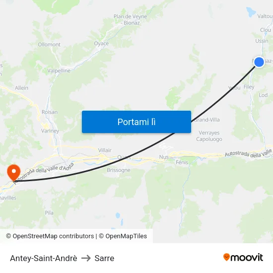 Antey-Saint-Andrè to Sarre map
