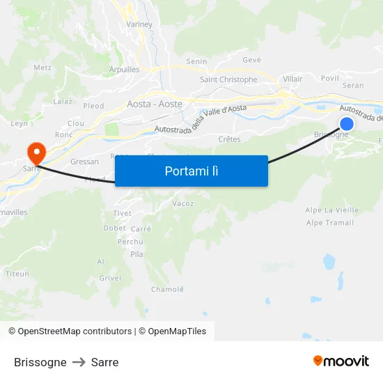Brissogne to Sarre map