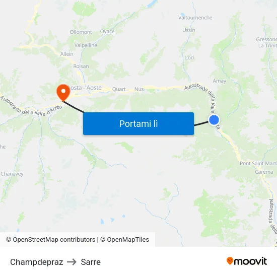 Champdepraz to Sarre map