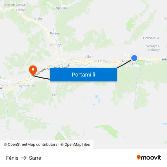 Fénis to Sarre map