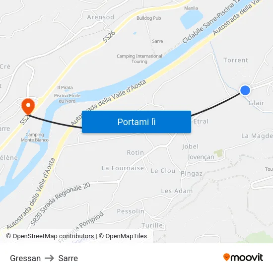 Gressan to Sarre map