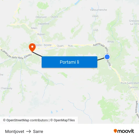 Montjovet to Sarre map