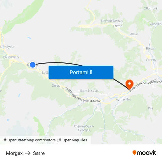 Morgex to Sarre map