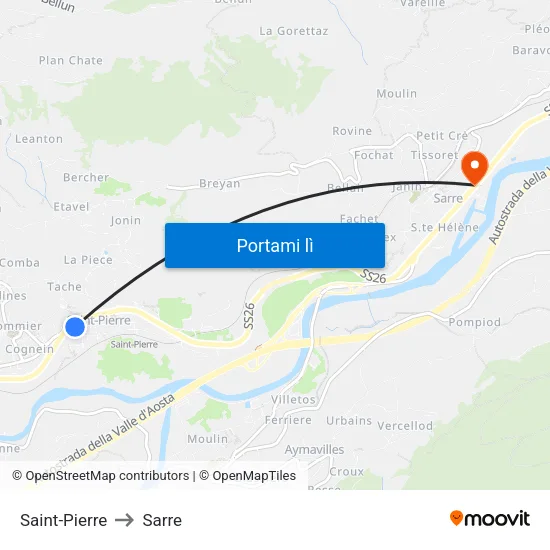 Saint-Pierre to Sarre map