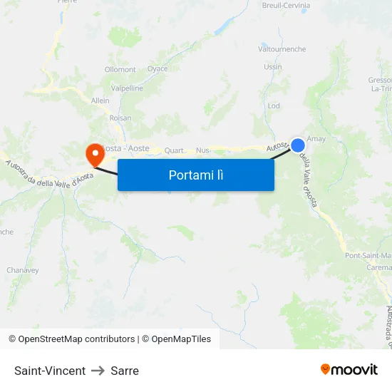 Saint-Vincent to Sarre map