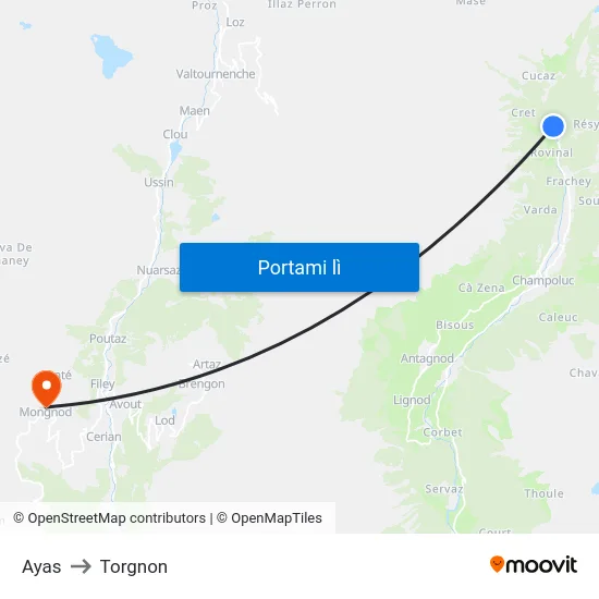 Ayas to Torgnon map