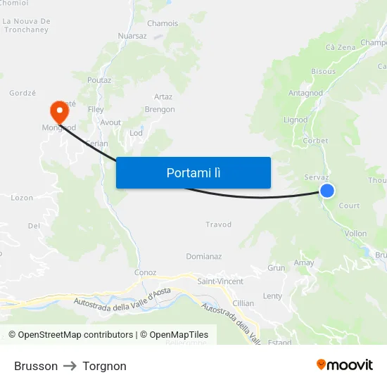 Brusson to Torgnon map