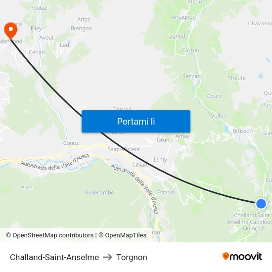 Challand-Saint-Anselme to Torgnon map