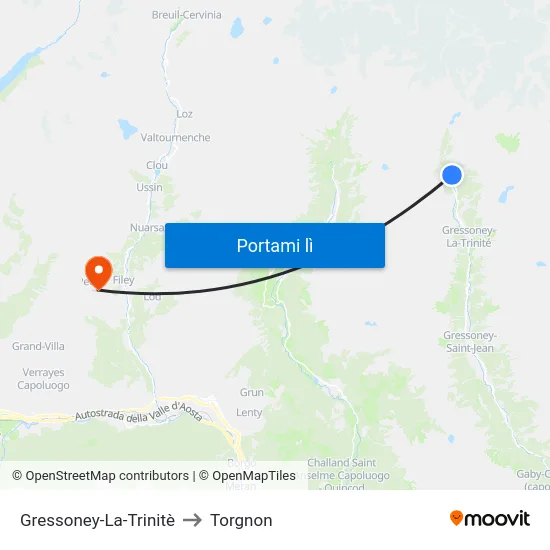 Gressoney-La-Trinitè to Torgnon map