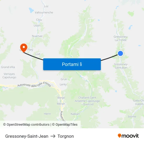 Gressoney-Saint-Jean to Torgnon map