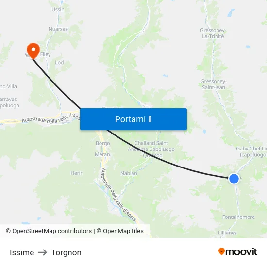Issime to Torgnon map