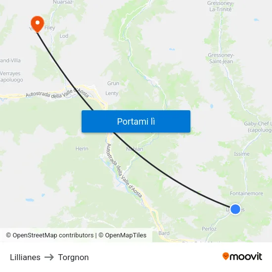 Lillianes to Torgnon map