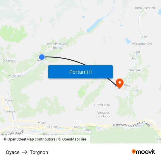 Oyace to Torgnon map