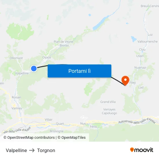 Valpelline to Torgnon map